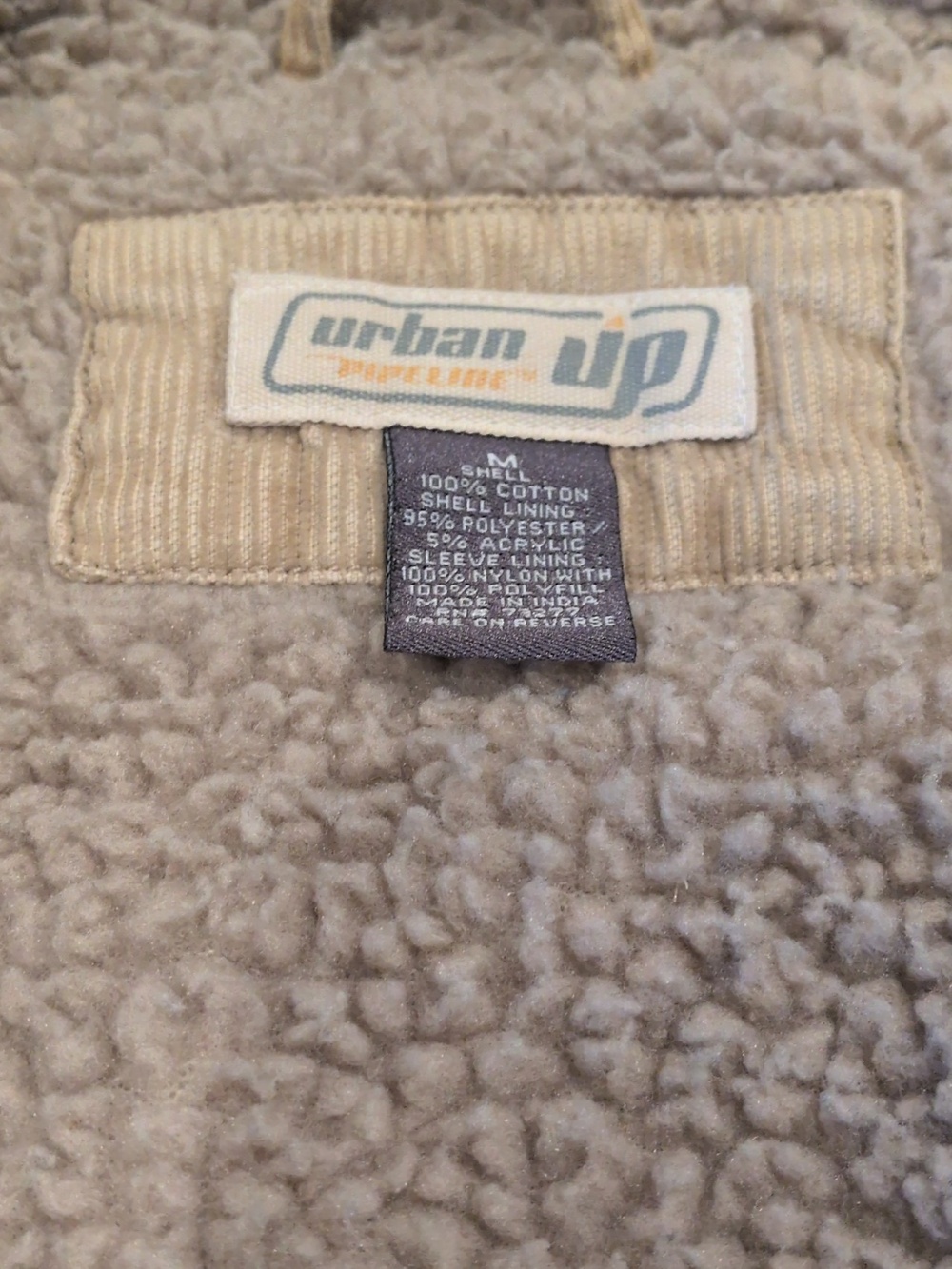 Vintage Y2K Worn Urban Pipeline Up Khaki Tan Corduroy Sherpa Men's Medium Coat - Picture 2 of 10